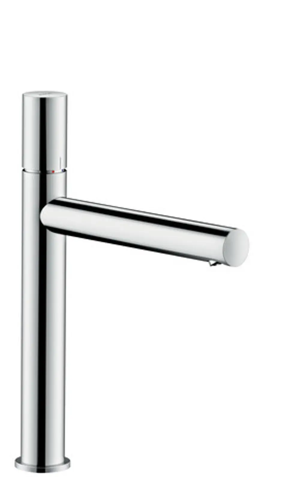 Ein AXOR Waschtischmischer mit einem schlanken, zylindrischen Design. Der Hebel ist auf der Oberseite platziert, und der Auslauf hat eine gerade Form für Aufsatzwaschtische.